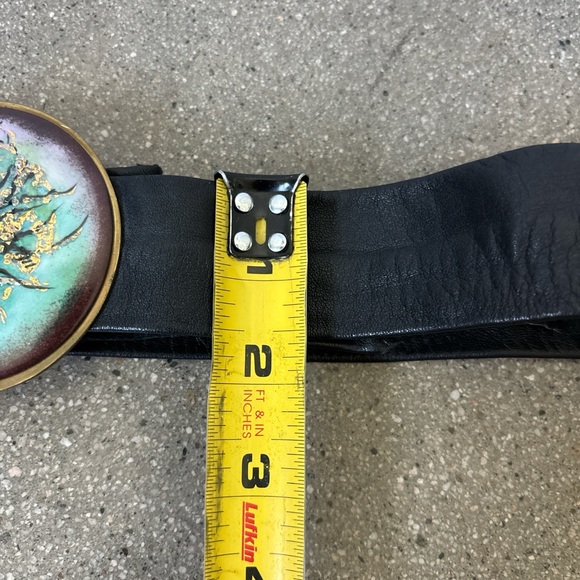 Vintage black leather belt with handmade custom buckle main image 7